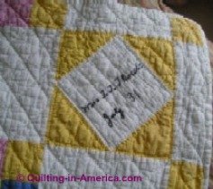 Signature block of friendship quilt